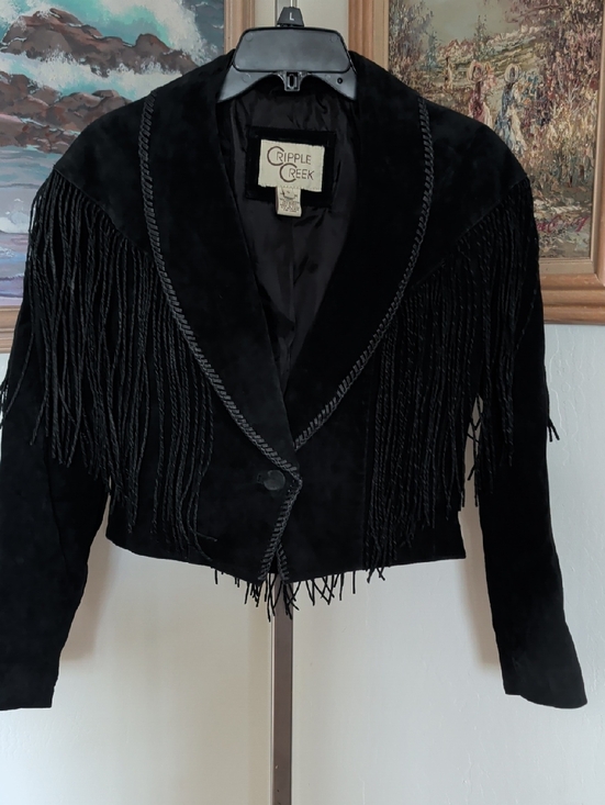 Vintage Jackets & Blazers - Vintage Black Suede Fringe Jacket by Vintage